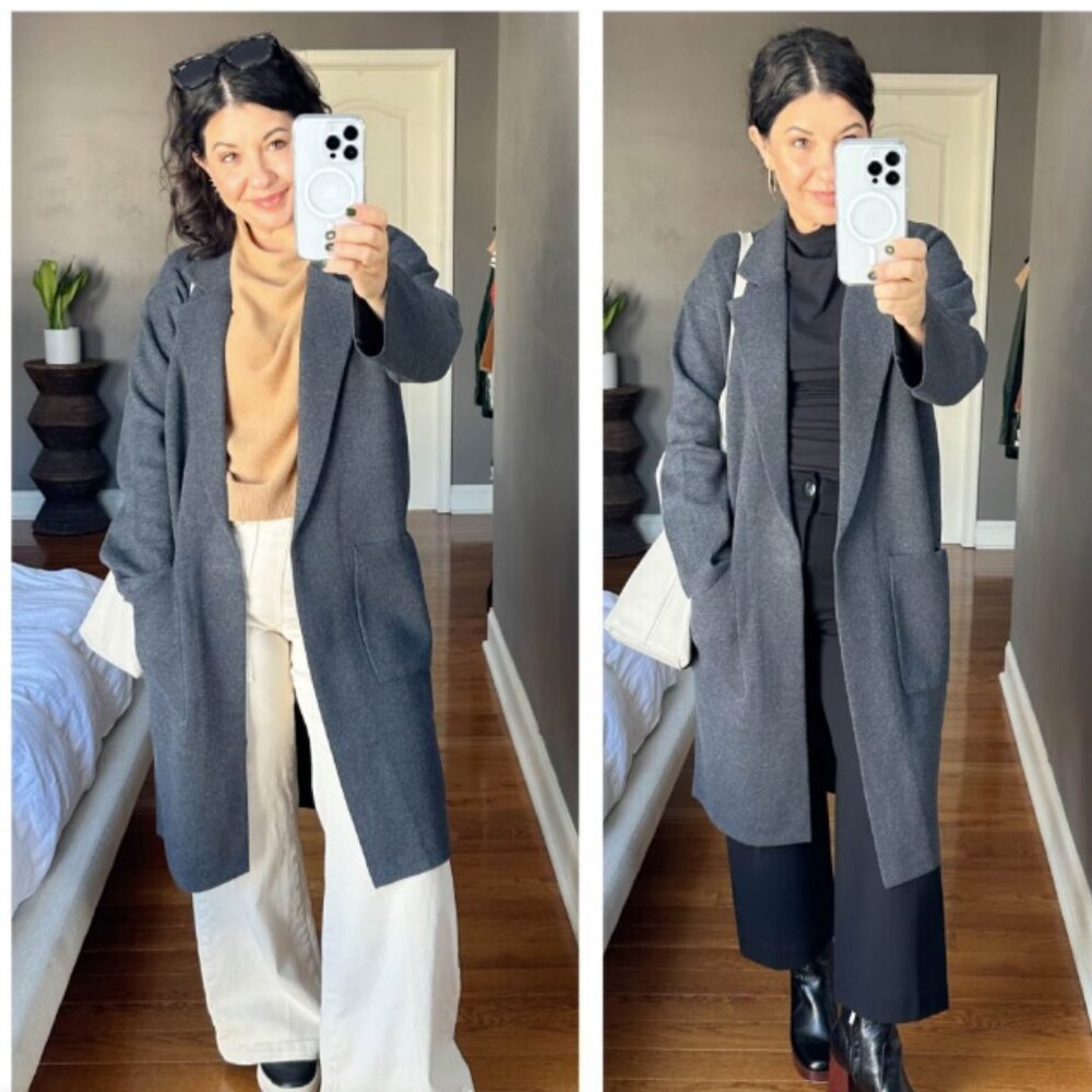 J. Crew Ella Open-front Long Sweater-blazer in Heather Charcoal Grey